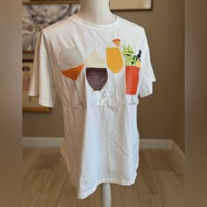 Like New! QUEEN OF SPARKLES  White Sequin Brunch Icon Crew Neck Tee